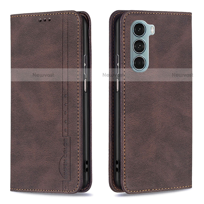 Leather Case Stands Flip Cover Holder B07F for Motorola Moto Edge S30 5G Brown