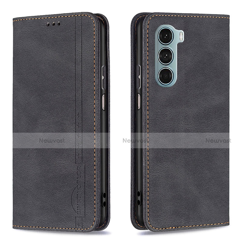 Leather Case Stands Flip Cover Holder B07F for Motorola Moto G200 5G Black