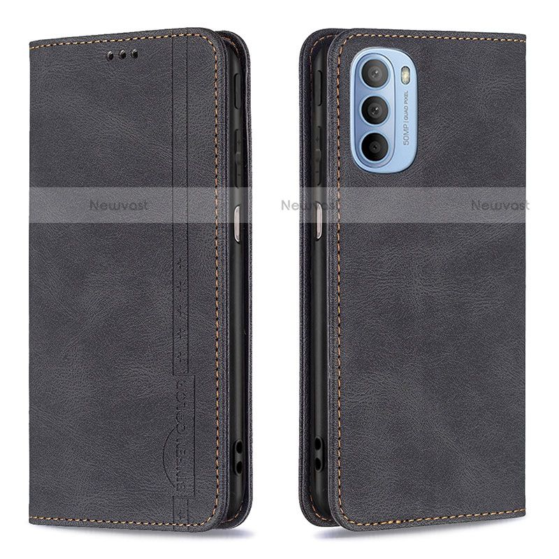 Leather Case Stands Flip Cover Holder B07F for Motorola Moto G31 Black