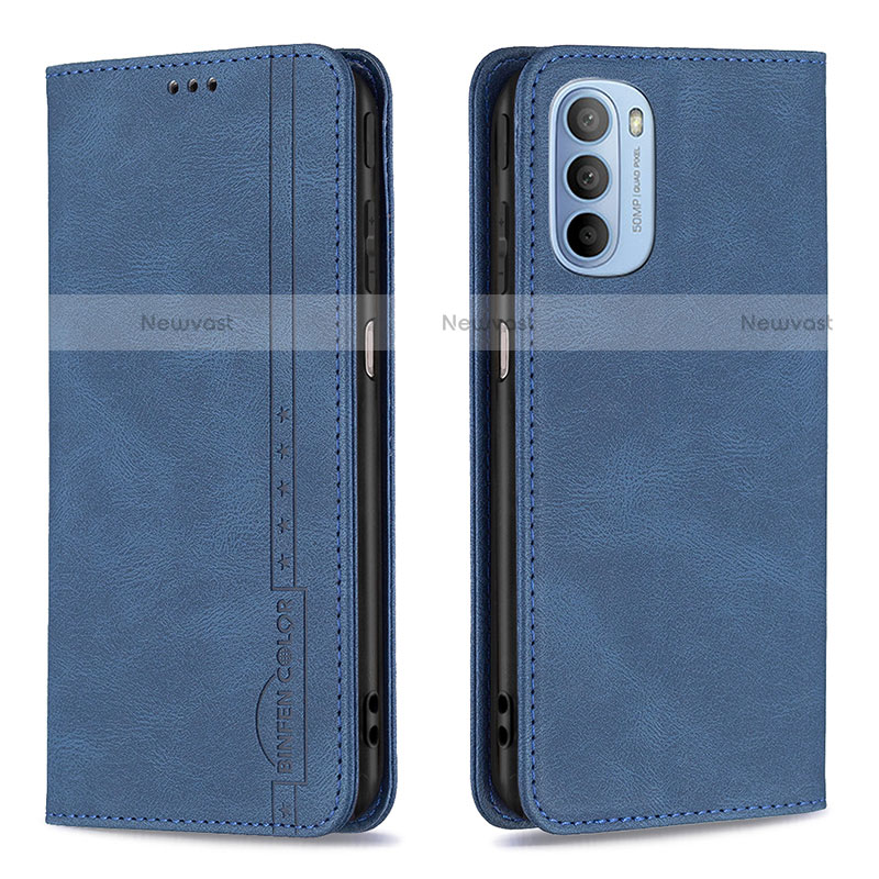 Leather Case Stands Flip Cover Holder B07F for Motorola Moto G31 Blue