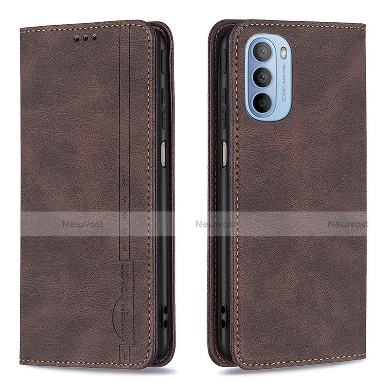 Leather Case Stands Flip Cover Holder B07F for Motorola Moto G41 Brown