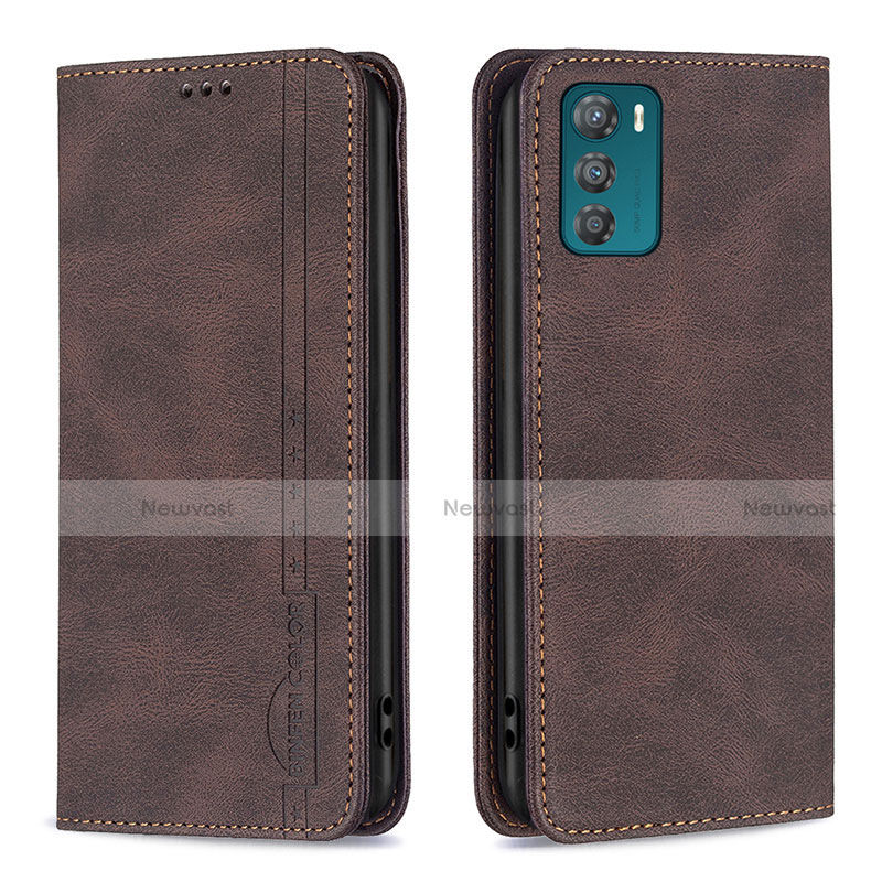 Leather Case Stands Flip Cover Holder B07F for Motorola Moto G42 Brown