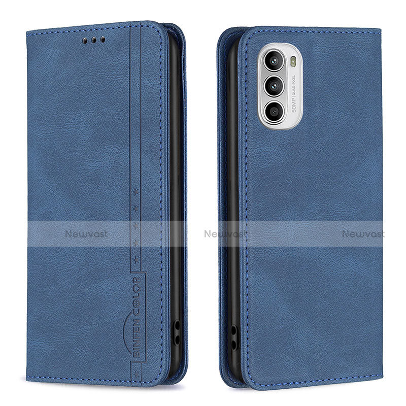 Leather Case Stands Flip Cover Holder B07F for Motorola Moto G71s 5G Blue