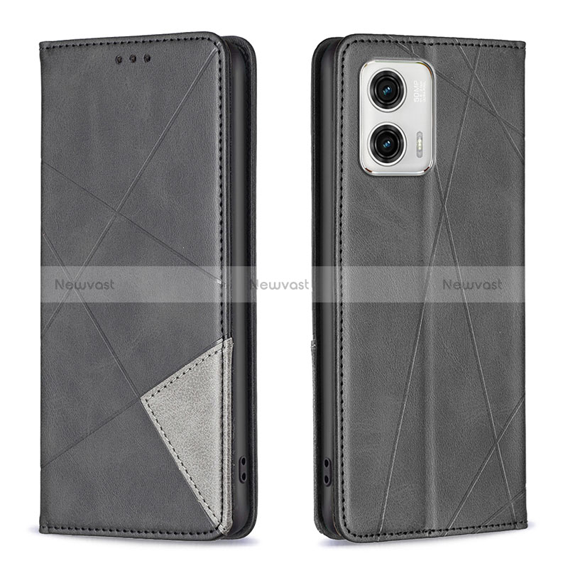 Leather Case Stands Flip Cover Holder B07F for Motorola Moto G73 5G Black