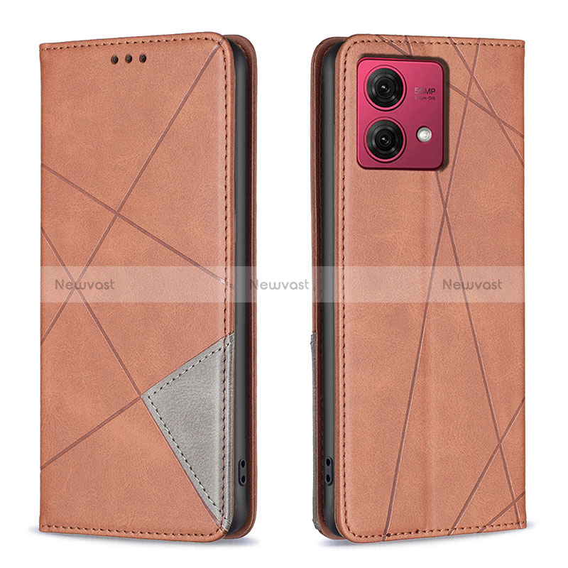 Leather Case Stands Flip Cover Holder B07F for Motorola Moto G84 5G Brown