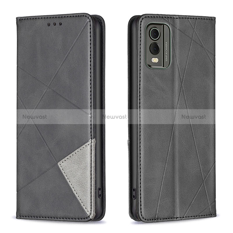 Leather Case Stands Flip Cover Holder B07F for Nokia C210 Black