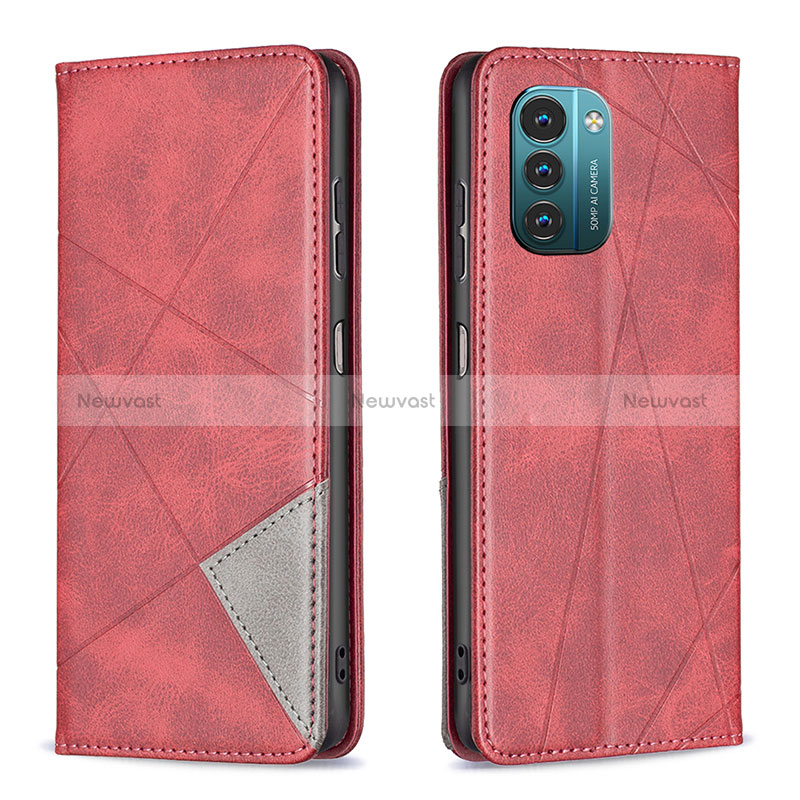 Leather Case Stands Flip Cover Holder B07F for Nokia G21 Red