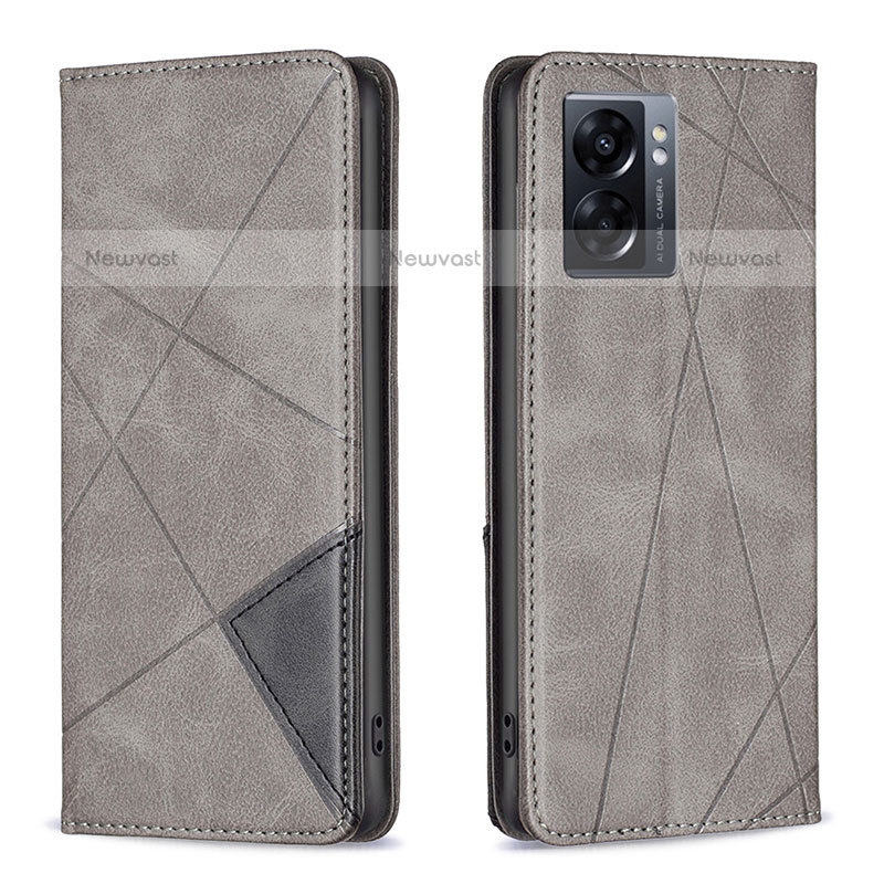 Leather Case Stands Flip Cover Holder B07F for OnePlus Nord N300 5G Gray