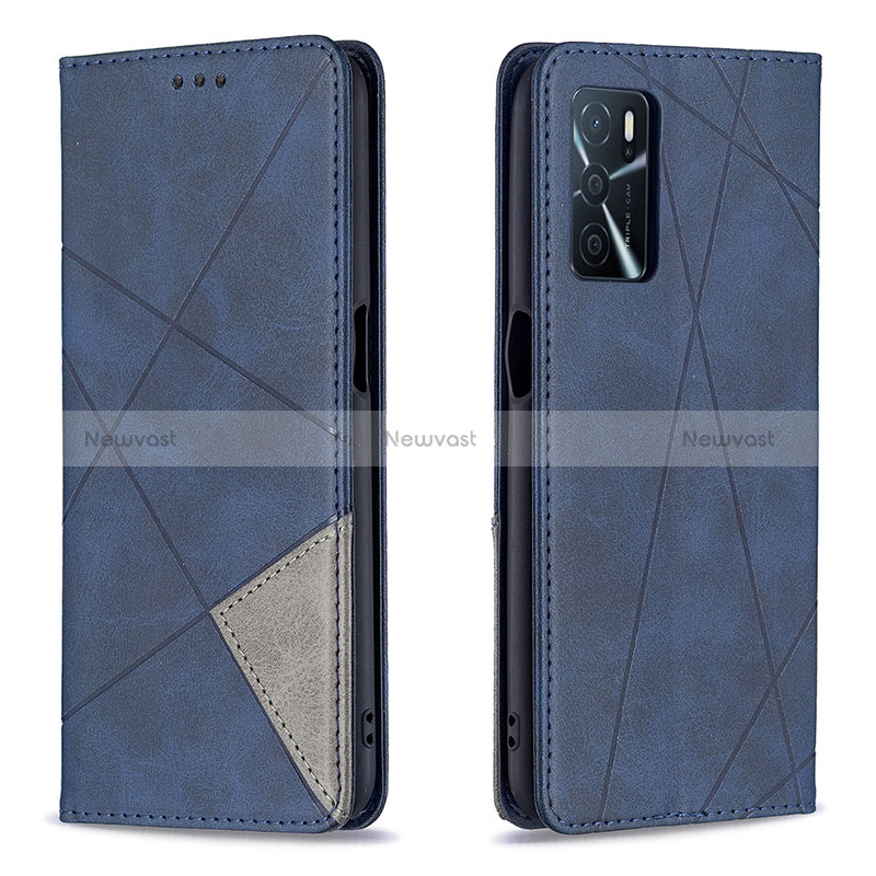 Leather Case Stands Flip Cover Holder B07F for Oppo A16 Blue