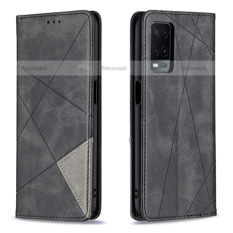 Leather Case Stands Flip Cover Holder B07F for Oppo A54 4G Black