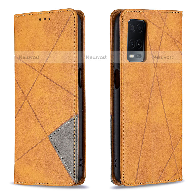 Leather Case Stands Flip Cover Holder B07F for Oppo A54 4G Light Brown