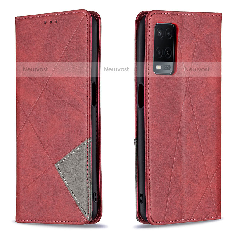 Leather Case Stands Flip Cover Holder B07F for Oppo A54 4G Red