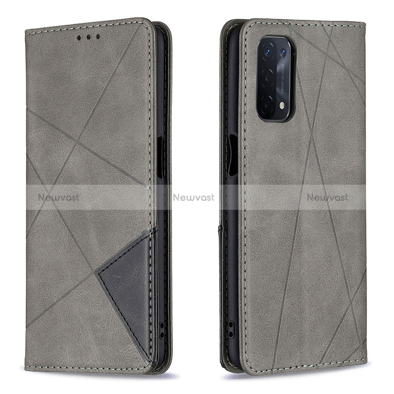 Leather Case Stands Flip Cover Holder B07F for Oppo A54 5G Gray