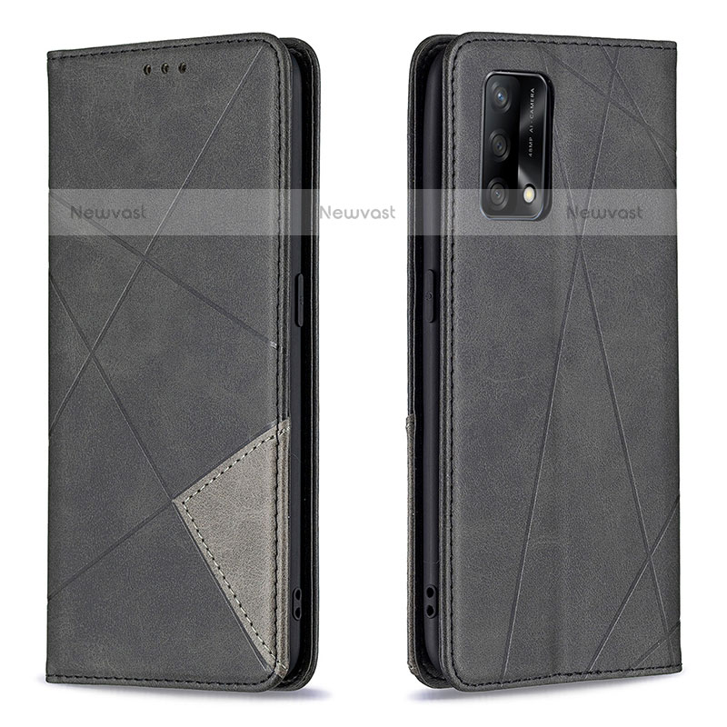 Leather Case Stands Flip Cover Holder B07F for Oppo A74 4G Black