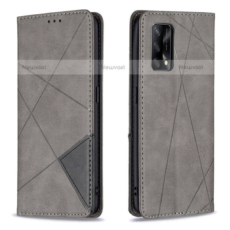 Leather Case Stands Flip Cover Holder B07F for Oppo A74 4G Gray