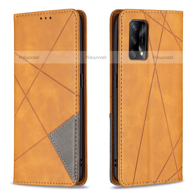 Leather Case Stands Flip Cover Holder B07F for Oppo A74 4G Light Brown