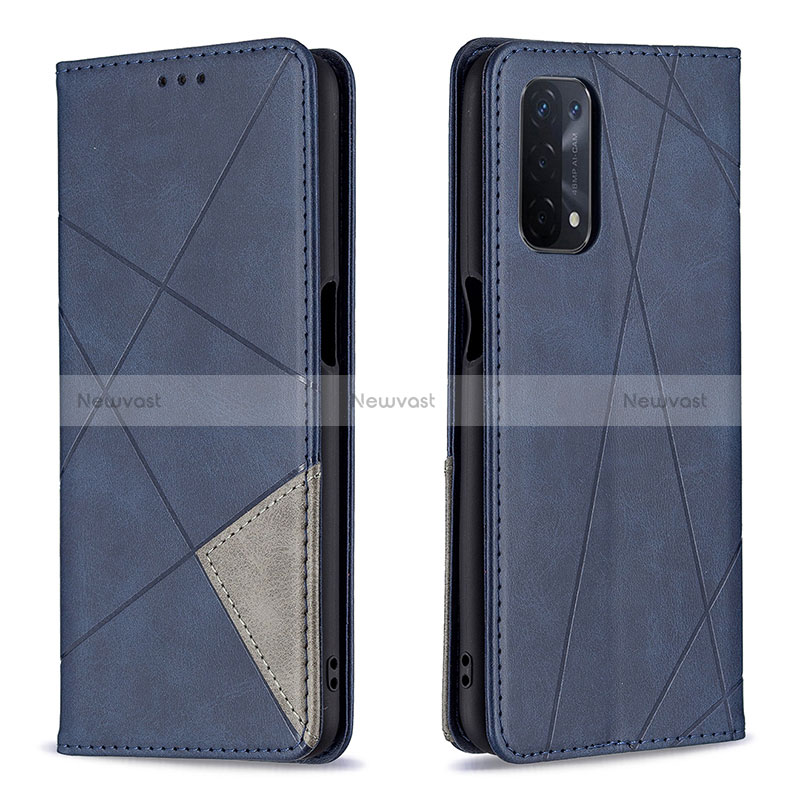 Leather Case Stands Flip Cover Holder B07F for Oppo A74 5G Blue