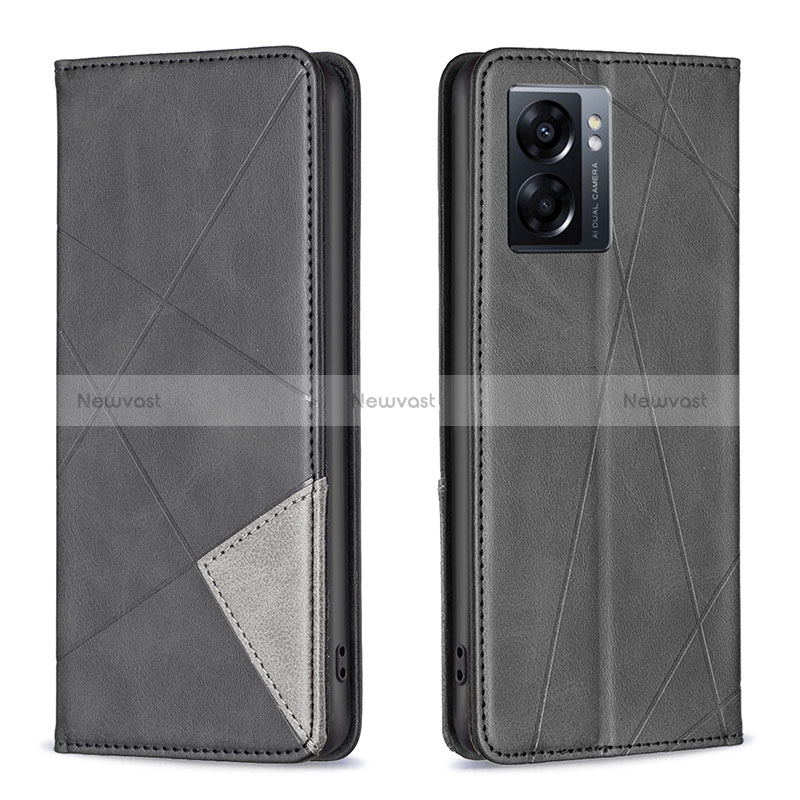 Leather Case Stands Flip Cover Holder B07F for Oppo A77 5G Black