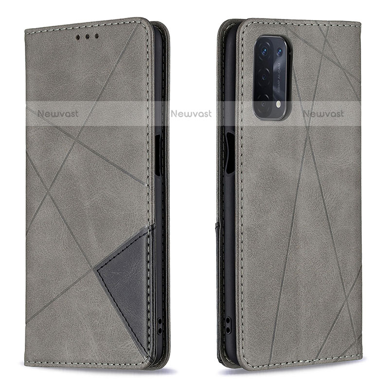 Leather Case Stands Flip Cover Holder B07F for Oppo A93 5G Gray