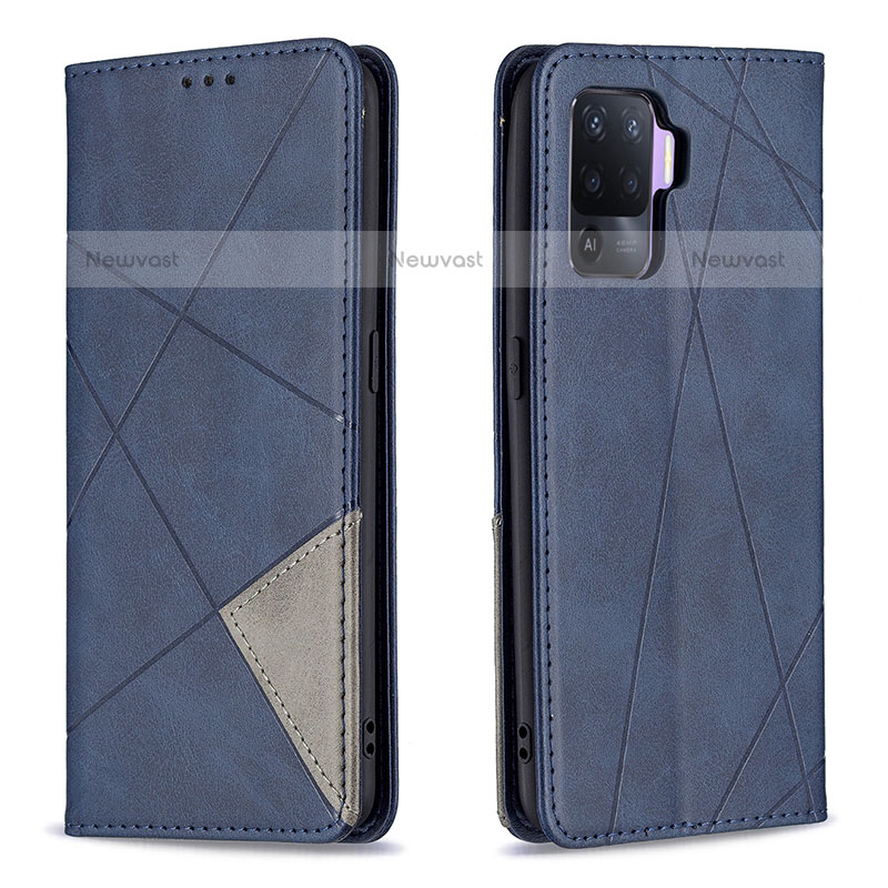 Leather Case Stands Flip Cover Holder B07F for Oppo A94 4G Blue