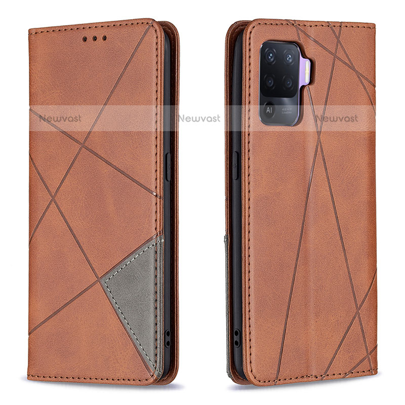 Leather Case Stands Flip Cover Holder B07F for Oppo A94 4G Brown