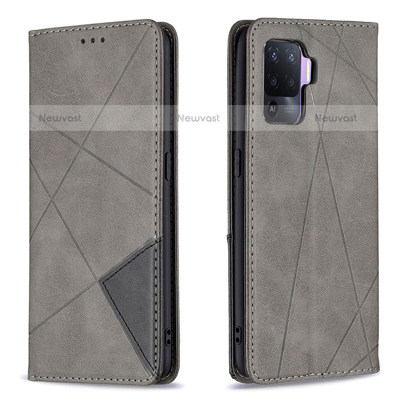 Leather Case Stands Flip Cover Holder B07F for Oppo A94 4G Gray