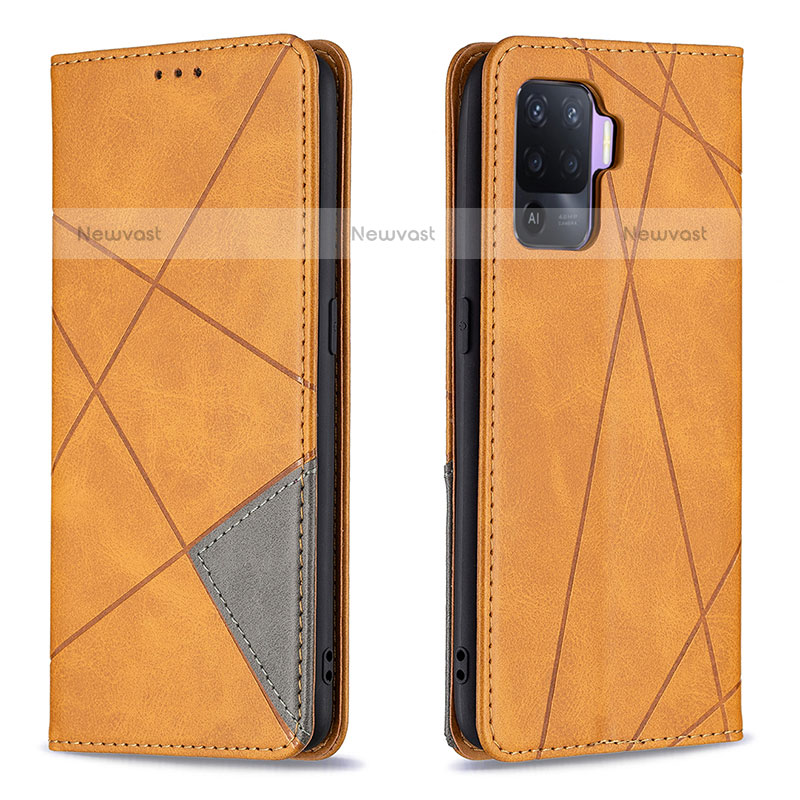 Leather Case Stands Flip Cover Holder B07F for Oppo A94 4G Light Brown