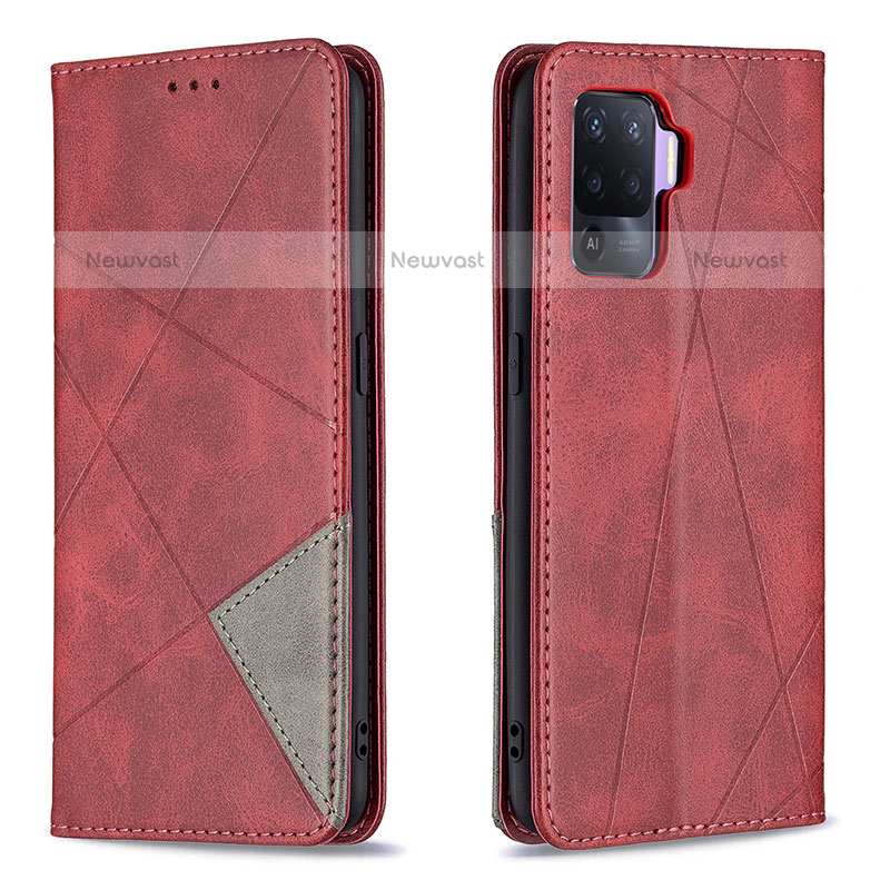 Leather Case Stands Flip Cover Holder B07F for Oppo A94 4G Red