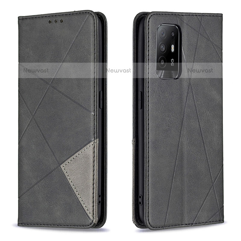 Leather Case Stands Flip Cover Holder B07F for Oppo A94 5G Black