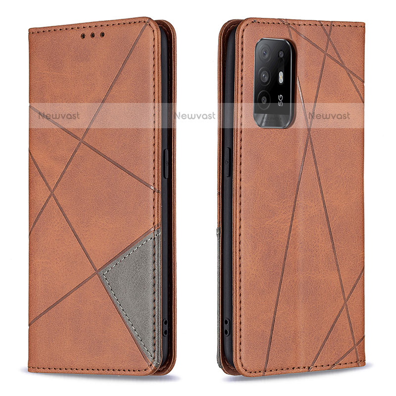 Leather Case Stands Flip Cover Holder B07F for Oppo A94 5G Brown