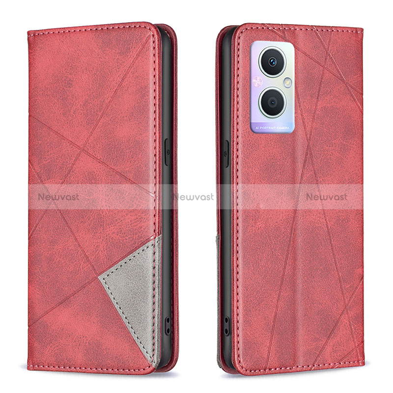 Leather Case Stands Flip Cover Holder B07F for Oppo A96 5G Red