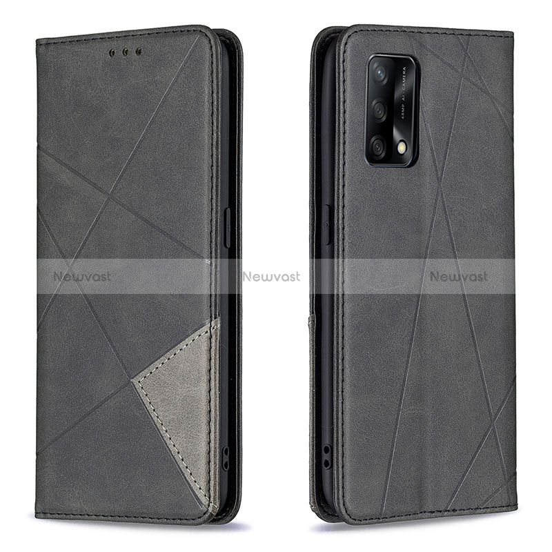 Leather Case Stands Flip Cover Holder B07F for Oppo F19 Black