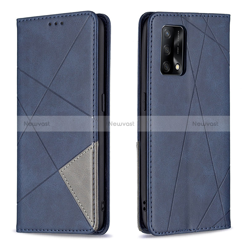 Leather Case Stands Flip Cover Holder B07F for Oppo F19 Blue