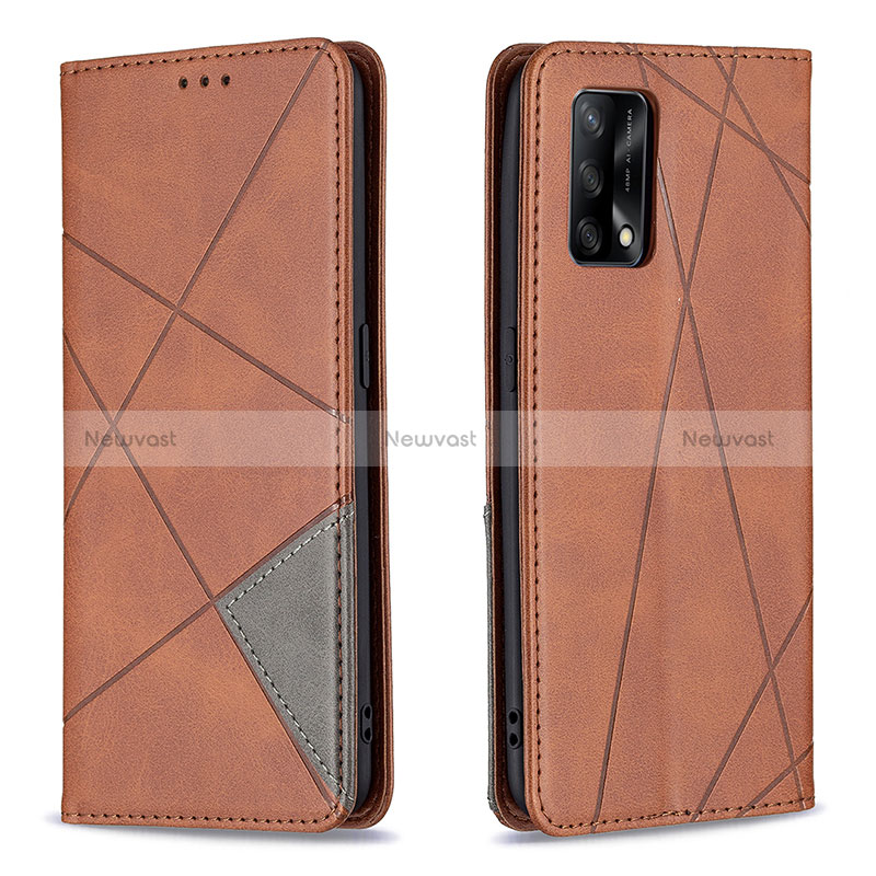 Leather Case Stands Flip Cover Holder B07F for Oppo F19 Brown