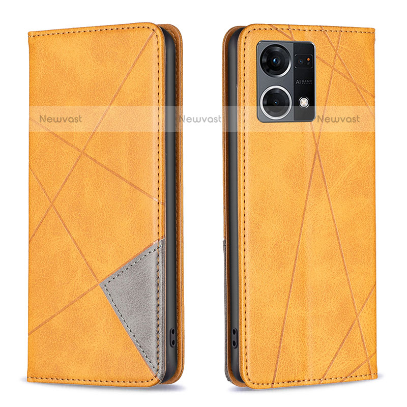 Leather Case Stands Flip Cover Holder B07F for Oppo F21 Pro 4G Light Brown