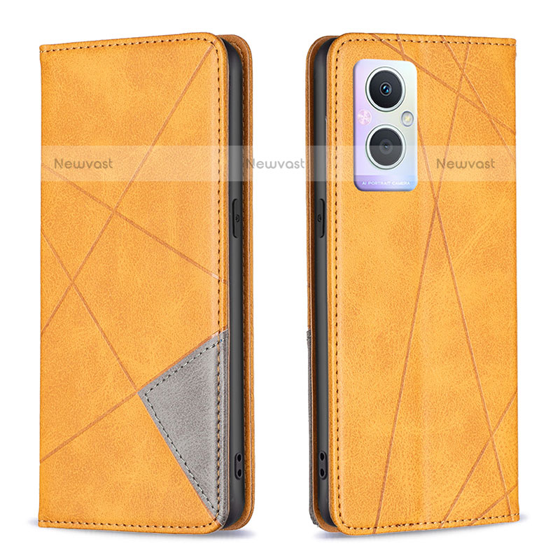 Leather Case Stands Flip Cover Holder B07F for Oppo F21 Pro 5G Light Brown