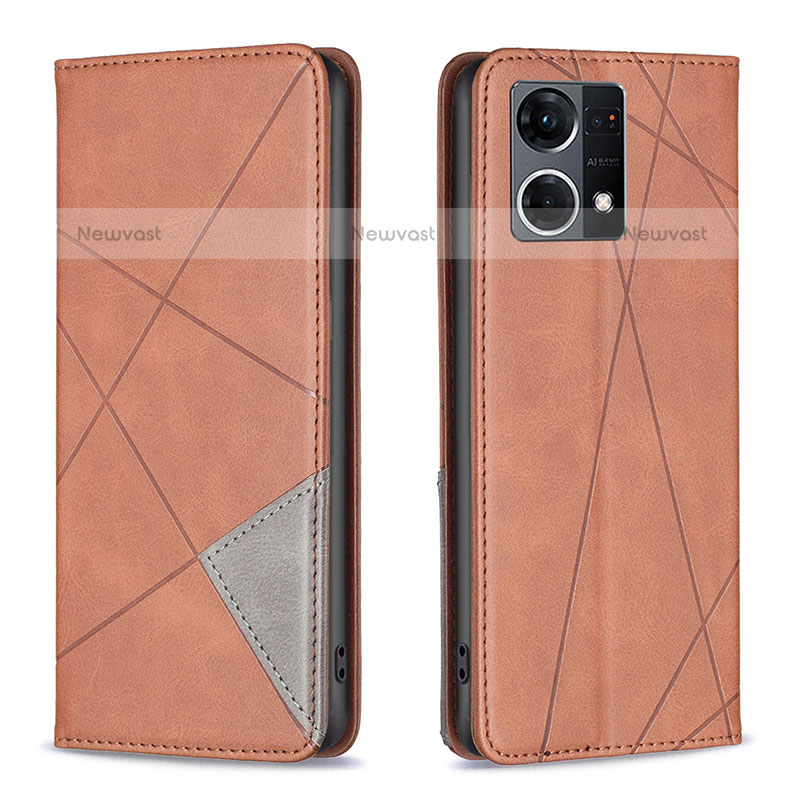 Leather Case Stands Flip Cover Holder B07F for Oppo F21s Pro 4G Brown