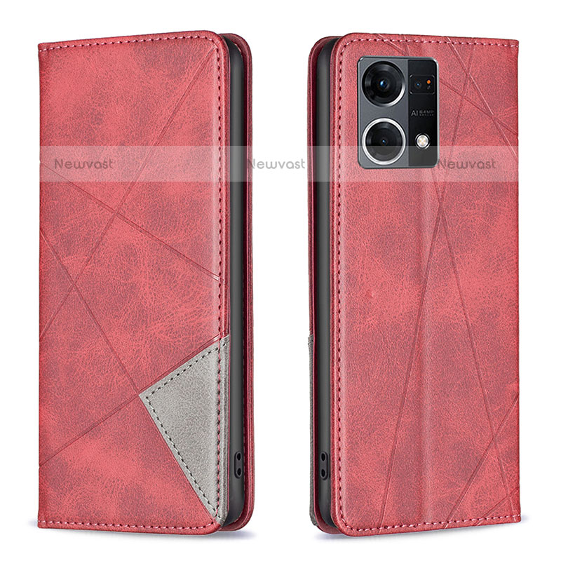 Leather Case Stands Flip Cover Holder B07F for Oppo F21s Pro 4G Red