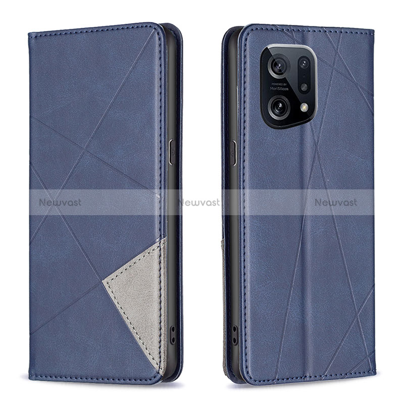 Leather Case Stands Flip Cover Holder B07F for Oppo Find X5 5G Blue