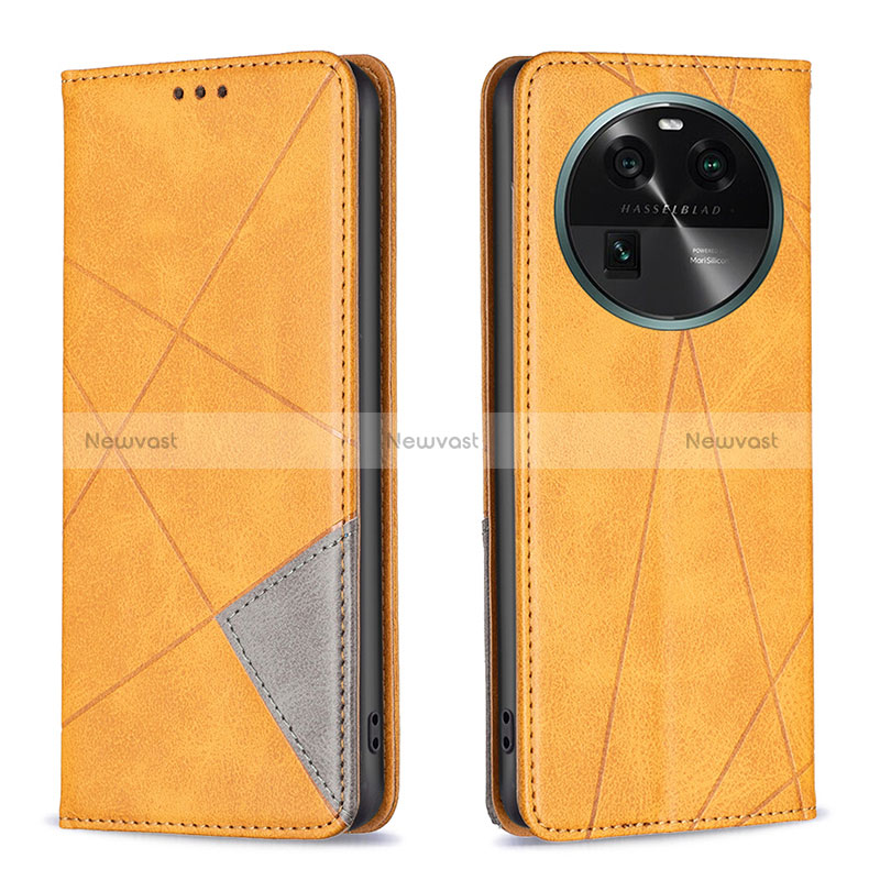 Leather Case Stands Flip Cover Holder B07F for Oppo Find X6 Pro 5G Light Brown