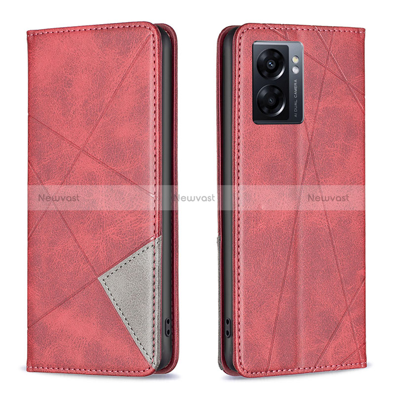 Leather Case Stands Flip Cover Holder B07F for Oppo K10 5G India Red