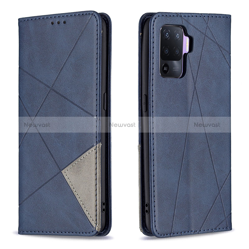 Leather Case Stands Flip Cover Holder B07F for Oppo Reno5 Lite Blue