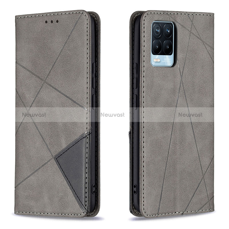 Leather Case Stands Flip Cover Holder B07F for Realme 8 4G Gray