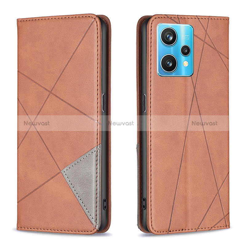 Leather Case Stands Flip Cover Holder B07F for Realme 9 4G Brown