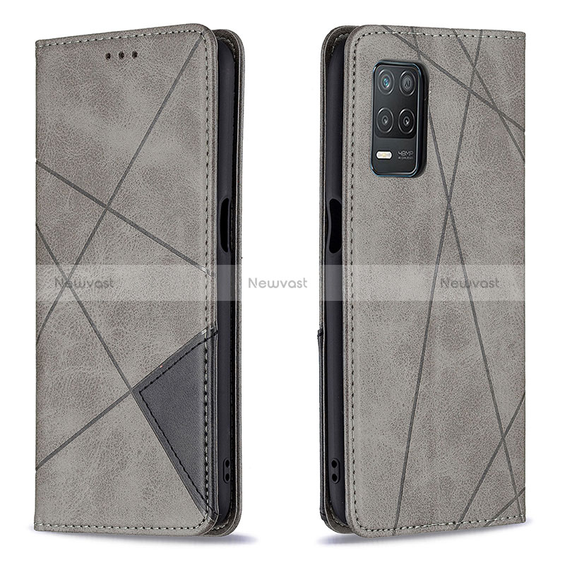 Leather Case Stands Flip Cover Holder B07F for Realme 9 5G India Gray