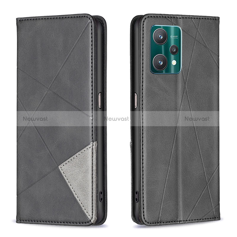 Leather Case Stands Flip Cover Holder B07F for Realme 9 Pro 5G Black