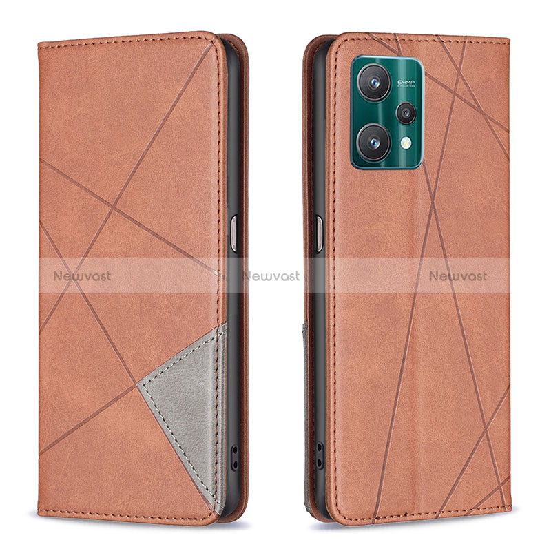 Leather Case Stands Flip Cover Holder B07F for Realme 9 Pro 5G Brown