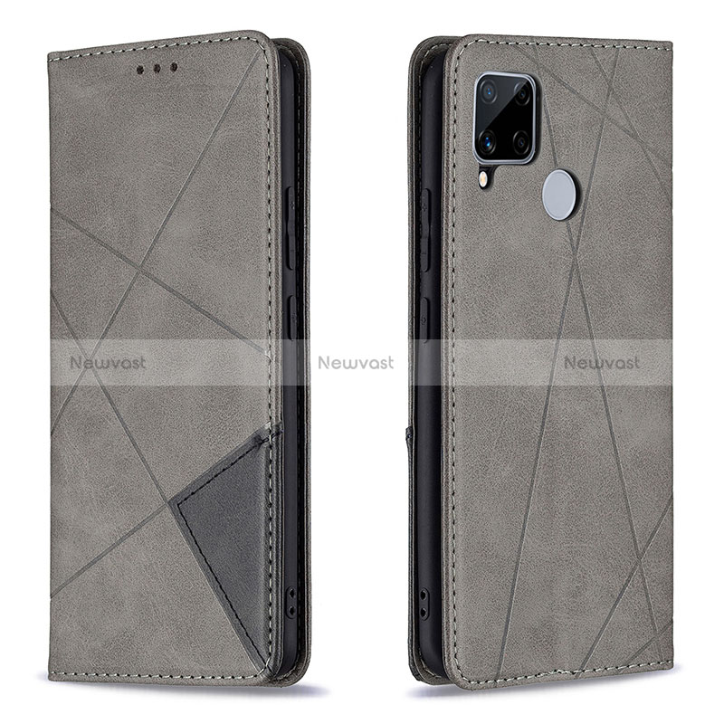 Leather Case Stands Flip Cover Holder B07F for Realme C12 Gray