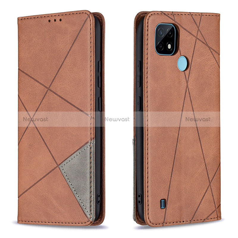 Leather Case Stands Flip Cover Holder B07F for Realme C21 Brown