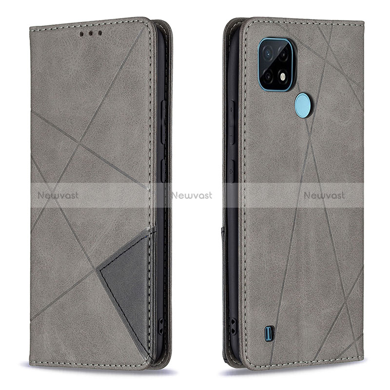 Leather Case Stands Flip Cover Holder B07F for Realme C21 Gray